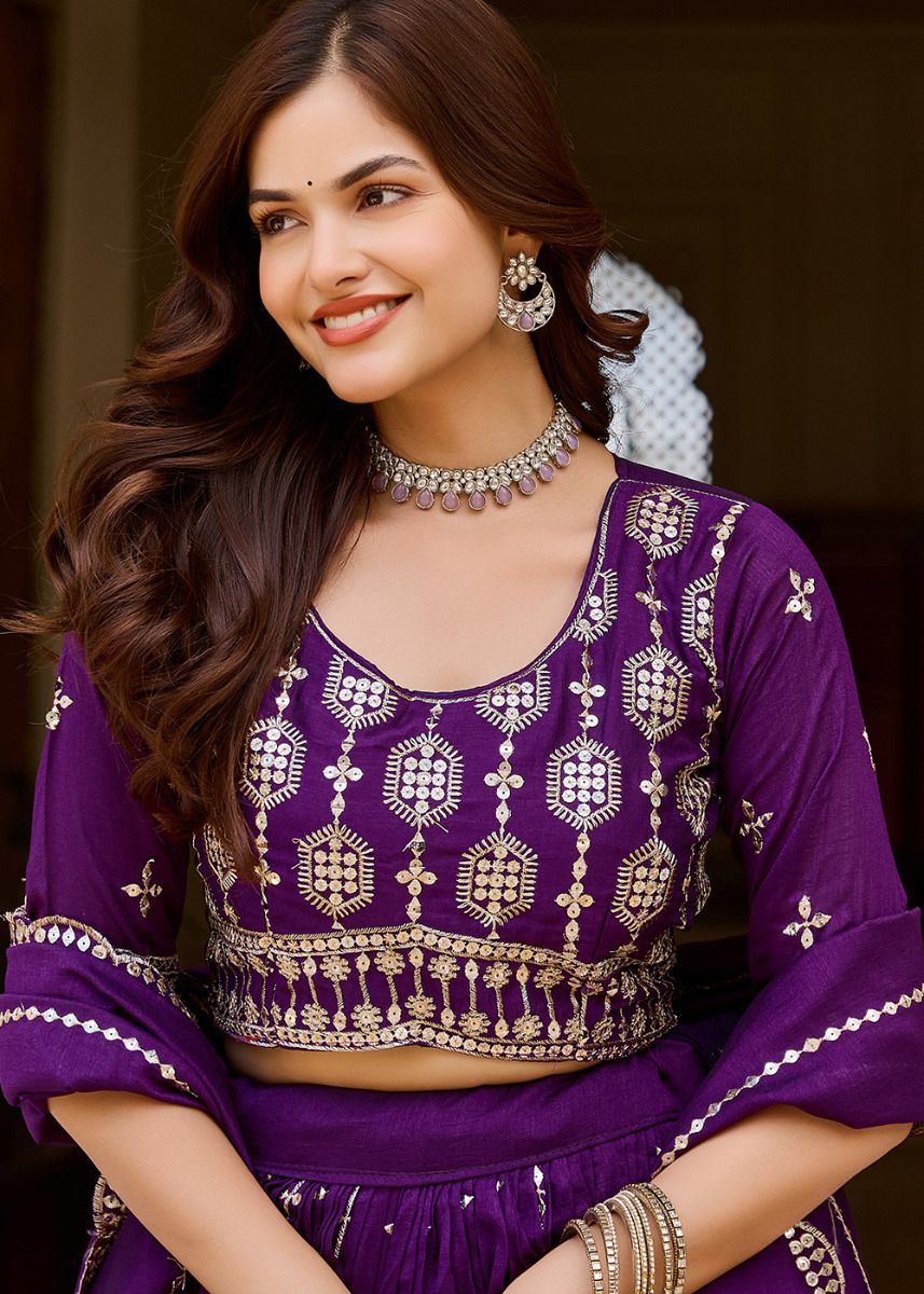 Purple Art Silk Lehenga Choli With Sequin Embroidery