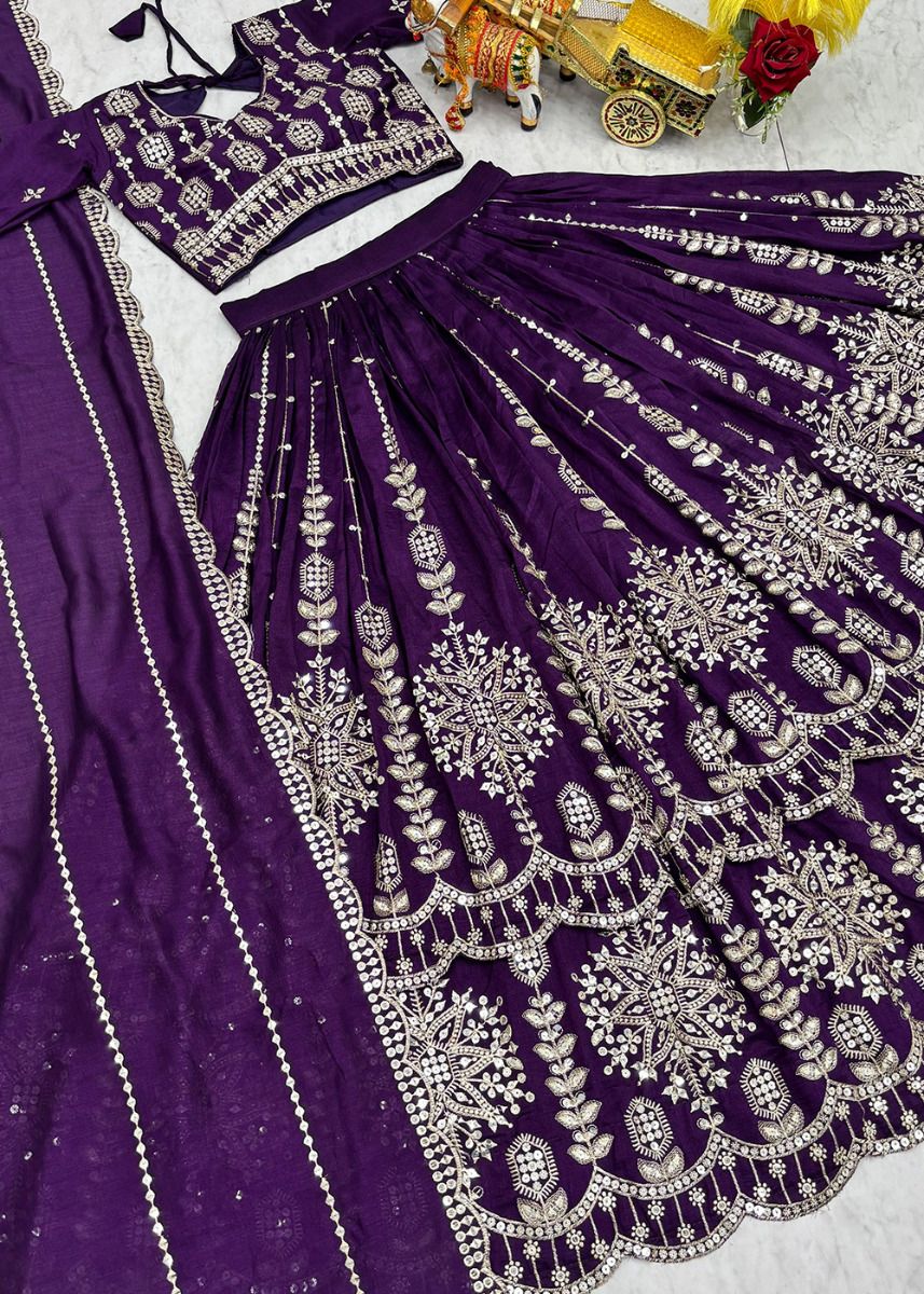 Purple Art Silk Lehenga Choli With Sequin Embroidery
