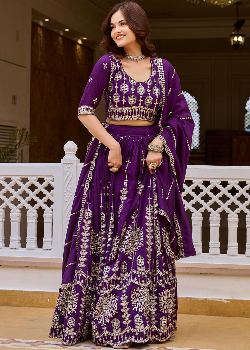 Purple Art Silk Lehenga Choli With Sequin Embroidery