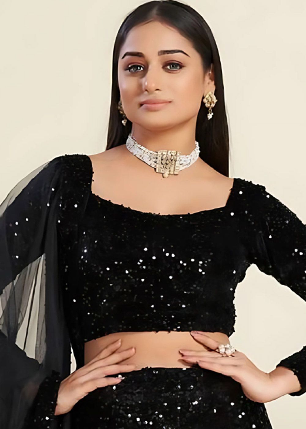 Black Embellished Velvet Lehenga Choli Set