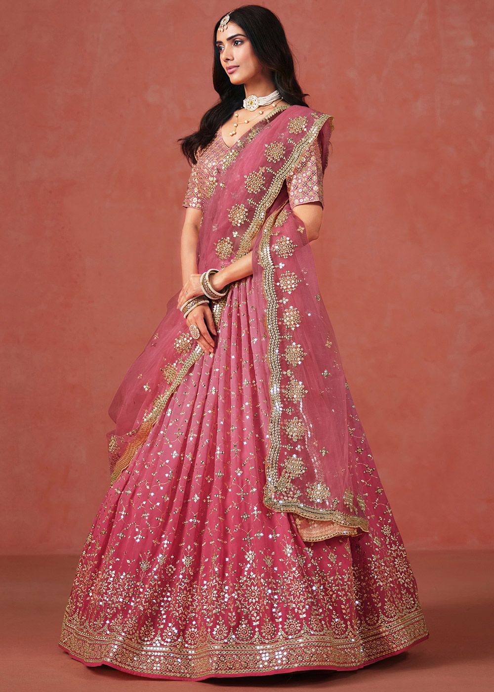 Peach Embroidered Lehenga Choli