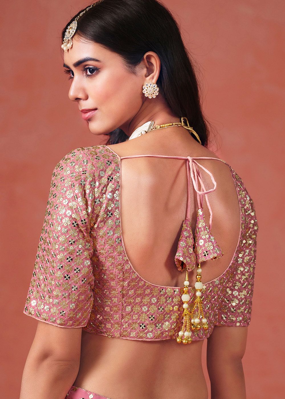 Peach Embroidered Lehenga Choli