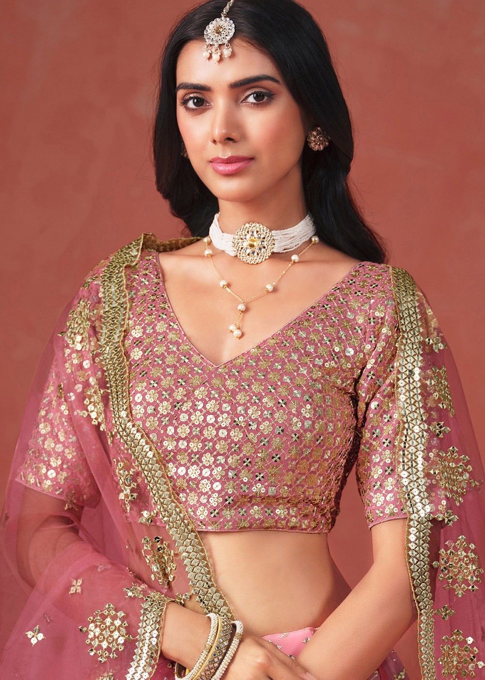 Peach Embroidered Lehenga Choli