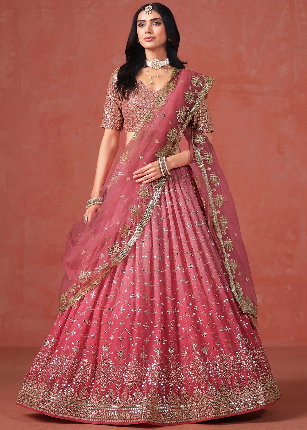 Peach Embroidered Lehenga Choli
