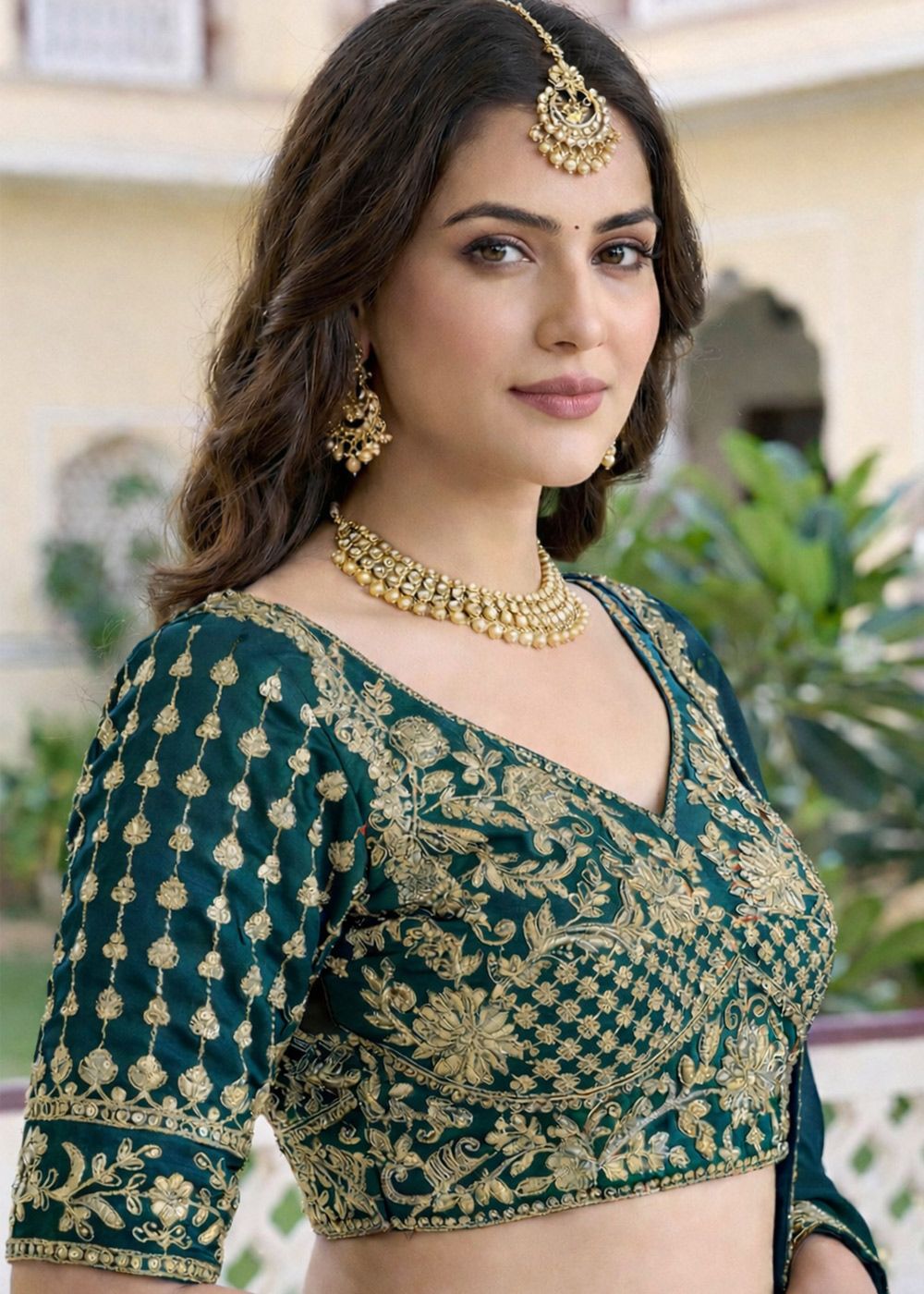 Teal Blue Art Silk Lehenga Choli With Zari Work