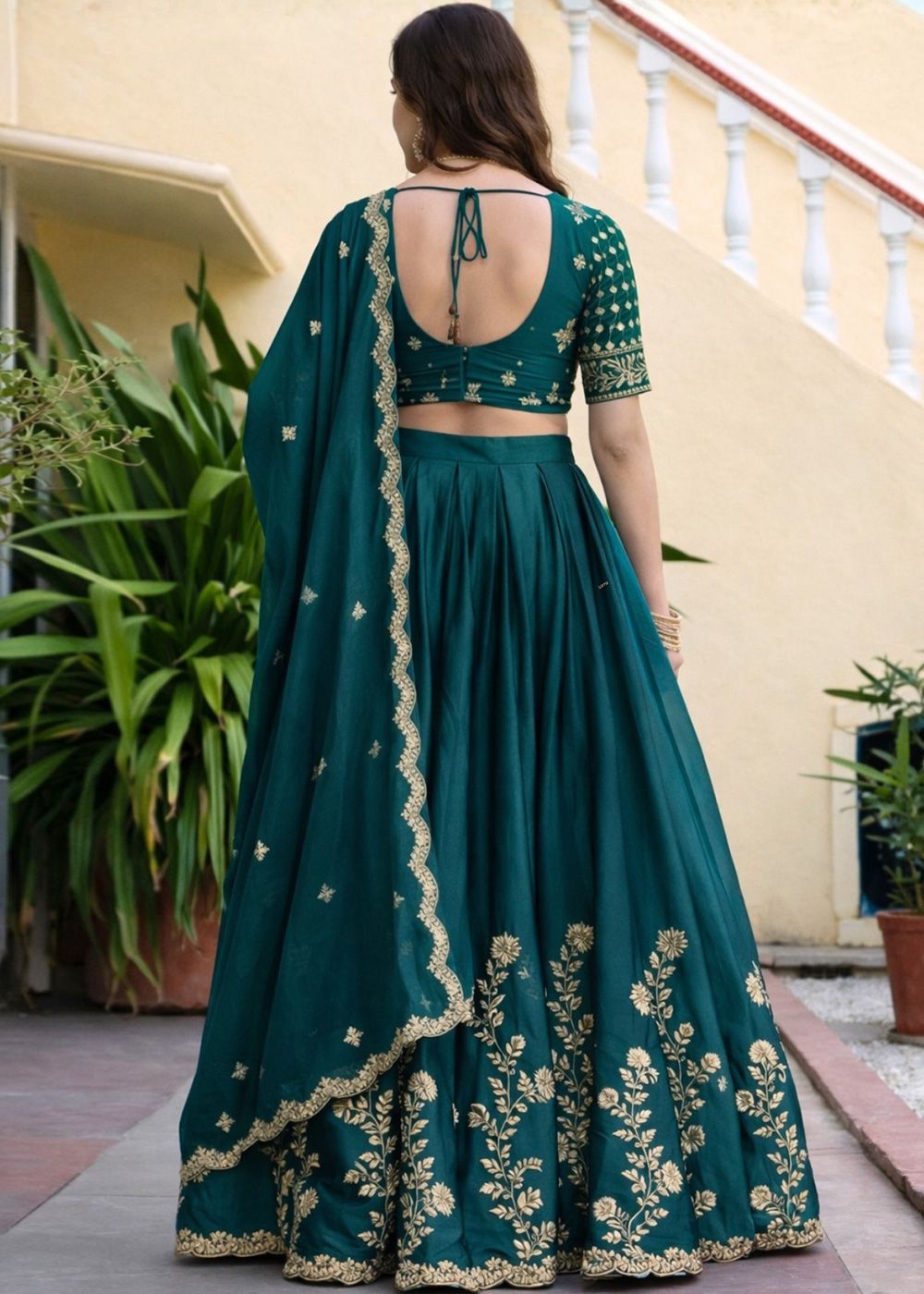 Teal Blue Art Silk Lehenga Choli With Zari Work