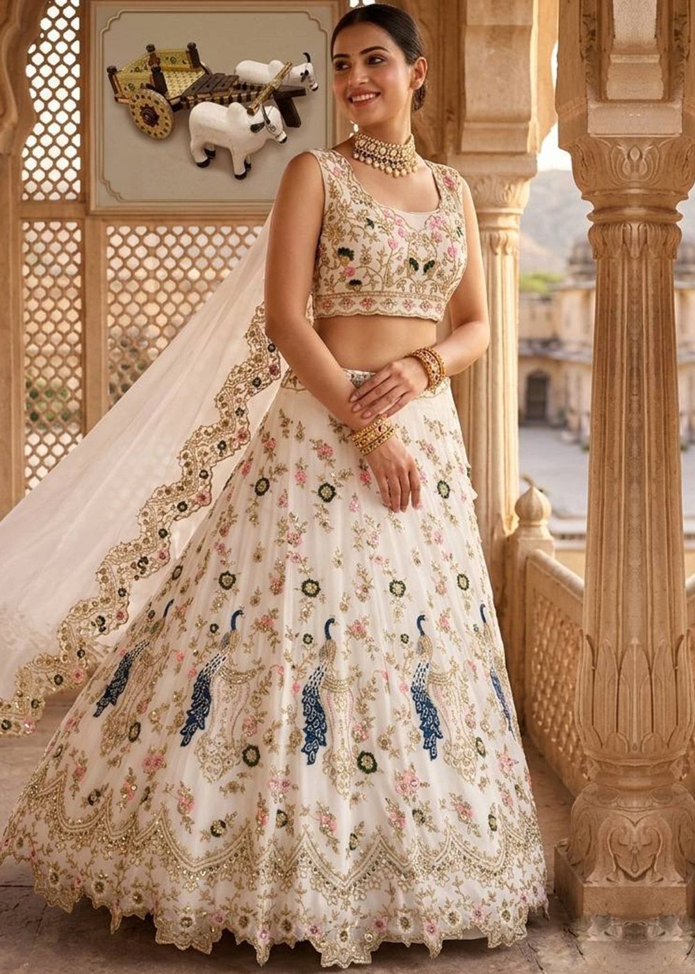 Off White Georgette Lehenga Choli With Zari Embroidery
