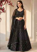 Black Net Lehenga Choli With Sequin Geometry