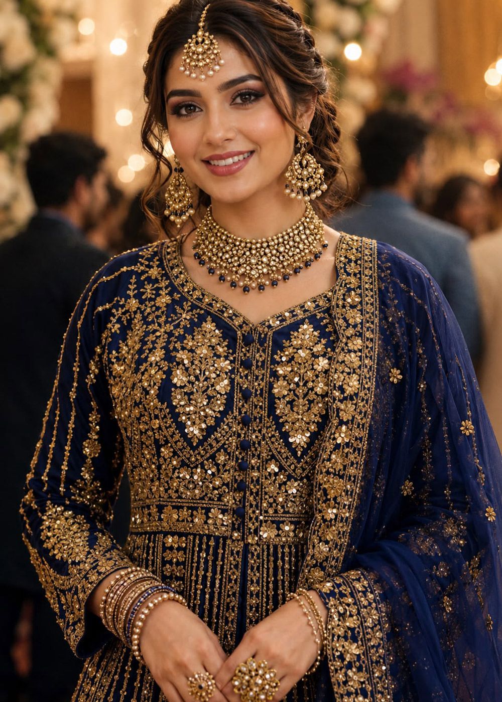 Navy Blue Net Lehenga Kurti With Zari Work