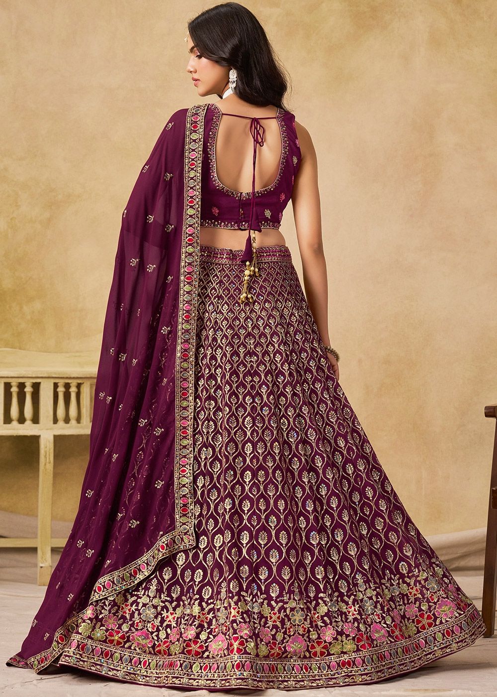 Purple Georgette Lehenga Choli With Embroidered Details