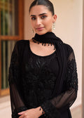 Black Georgette Palazzo Suit With Tone-on-Tone Beads