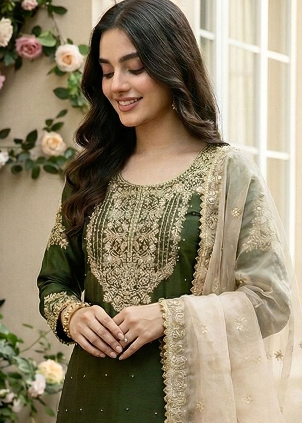 Green Art Silk Sharara Suit With Dori Work