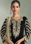 Black Chiffon Palazzo Suit With Gold Embroidery