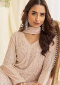 Peach Georgette Pant Suit With Cutbead Embroidery